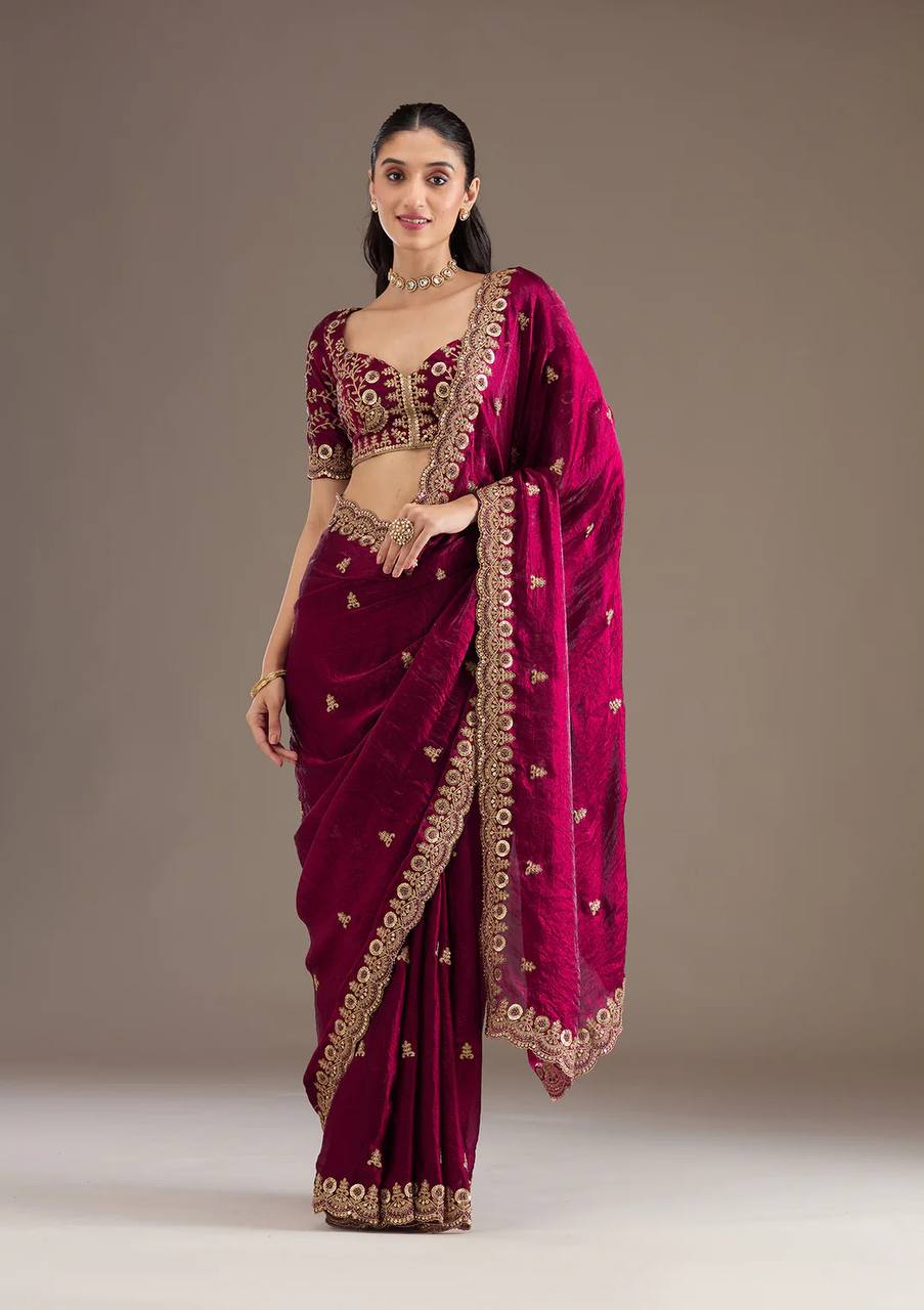 Pink Color Designer Party Wear Fandy Satin Silk Saree