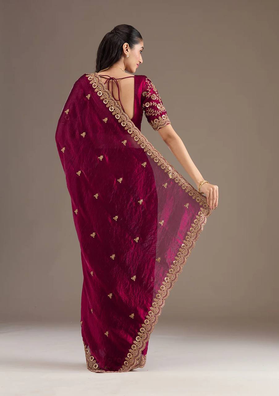Pink Color Designer Party Wear Fandy Satin Silk Saree