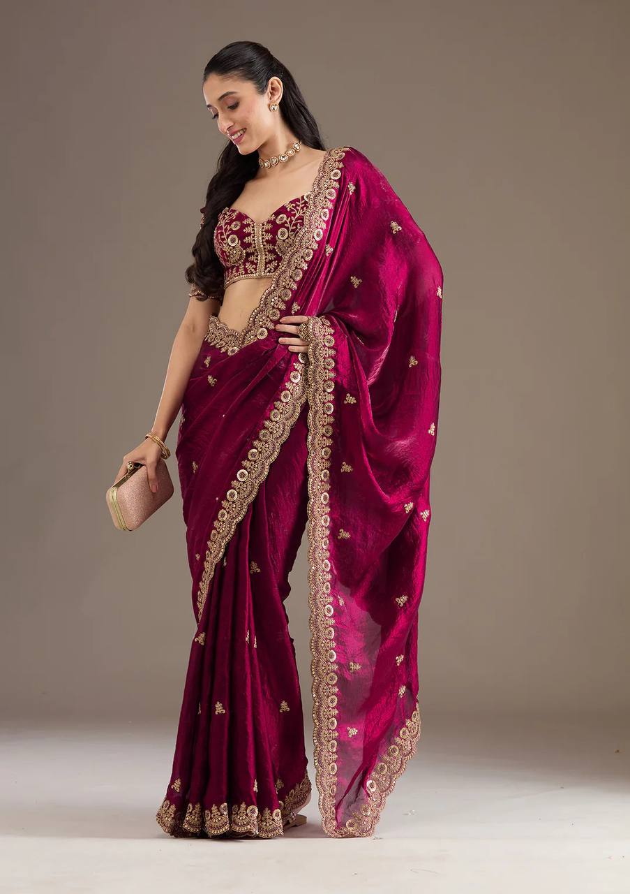 Pink Color Designer Party Wear Fandy Satin Silk Saree