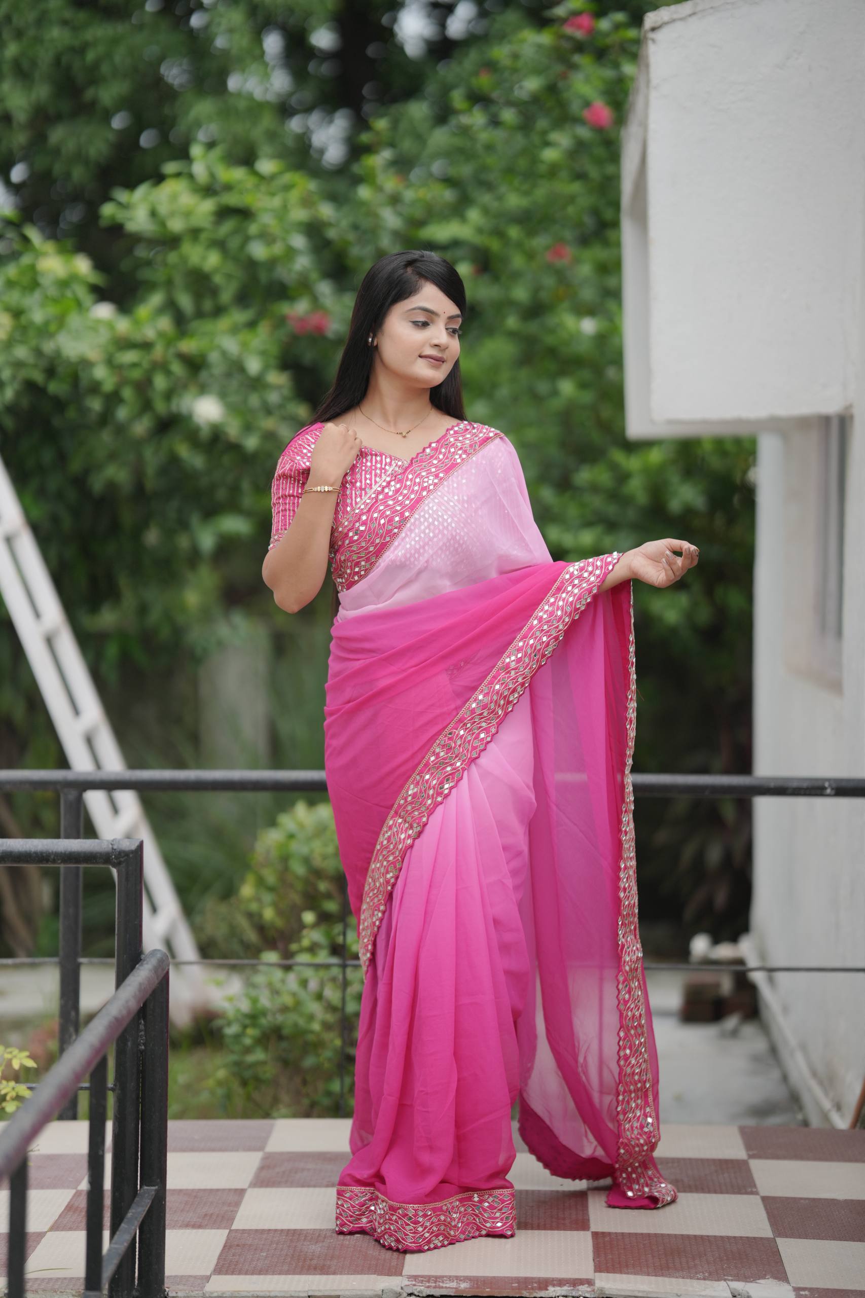 Pink Designer Party Wear Georgette Saree