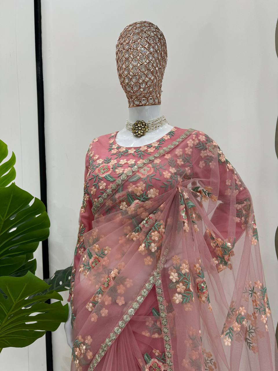 Pink Designer Party Wear Net Saree