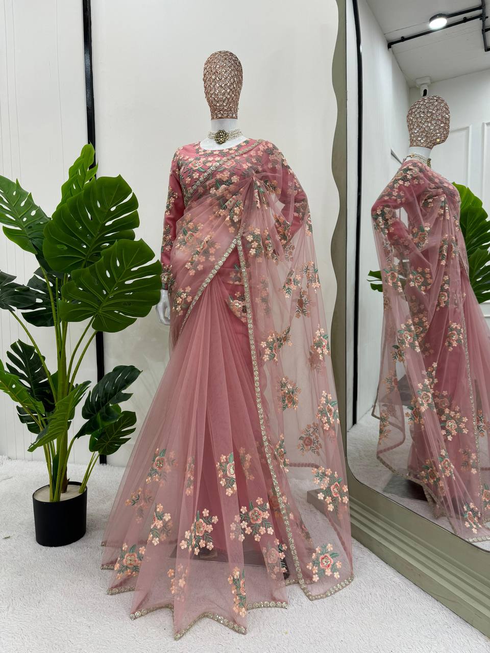 Pink Designer Party Wear Net Saree