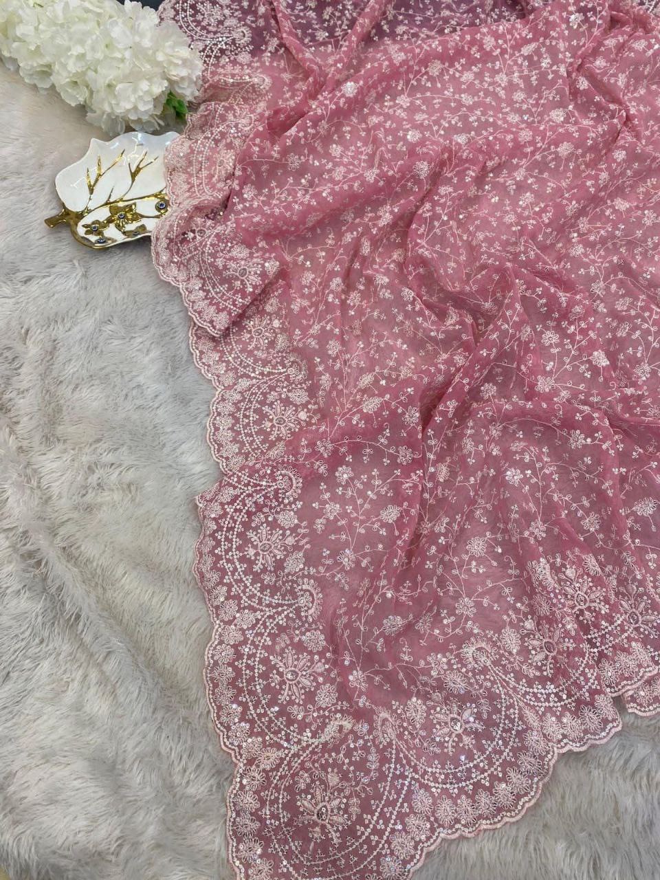 Pink Designer Party Wear Simmer Silk Saree