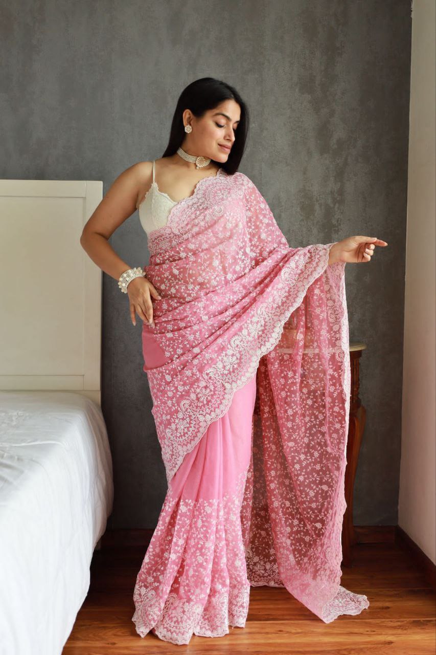 Pink Designer Party Wear Simmer Silk Saree