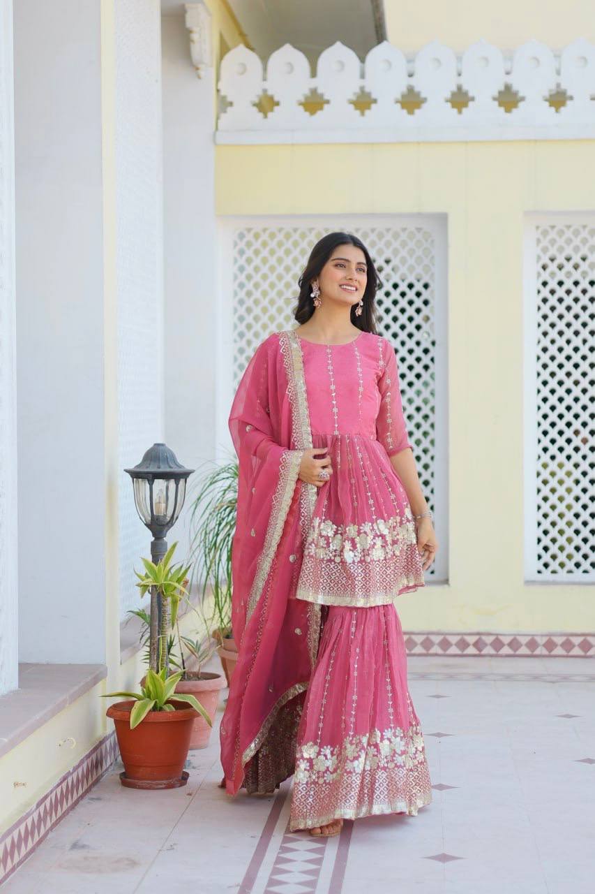 Pink Designer Readymade Top-sharara-dupatta