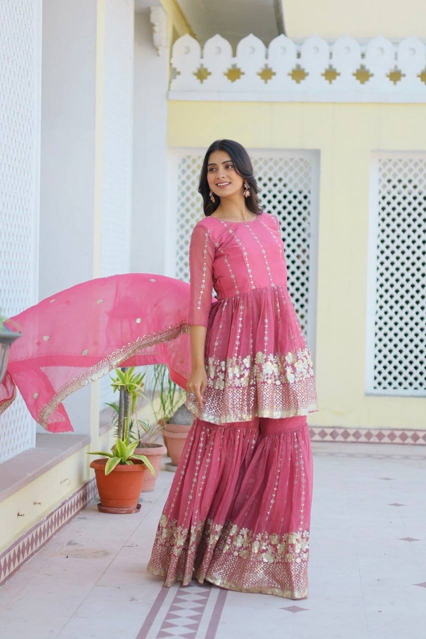 Pink Designer Readymade Top-sharara-dupatta