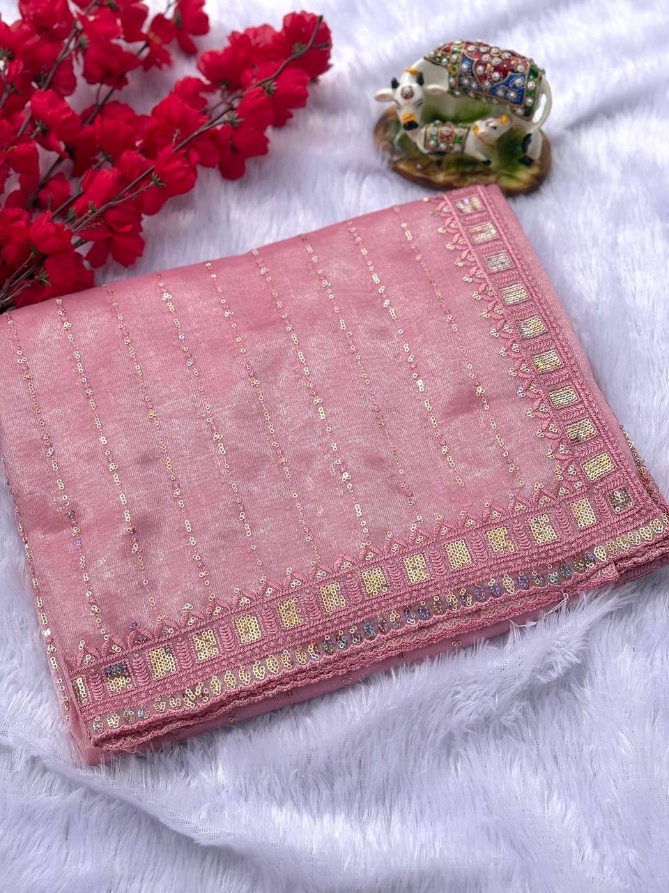 Pink Designer Tissue Silk Saree