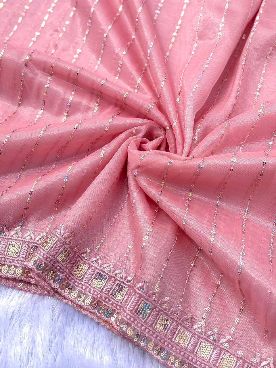 Pink Designer Tissue Silk Saree