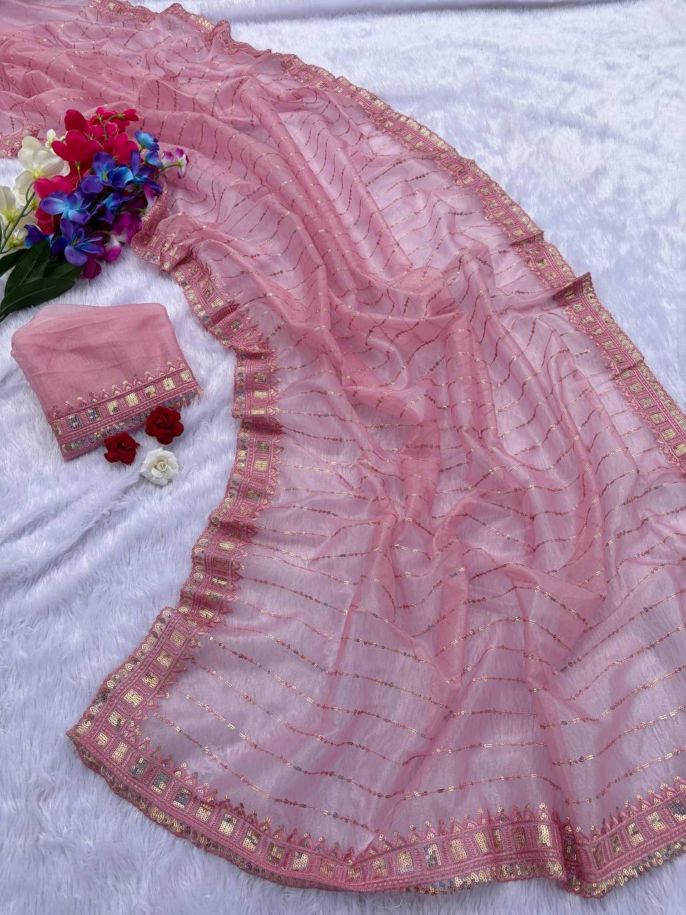 Pink Designer Tissue Silk Saree
