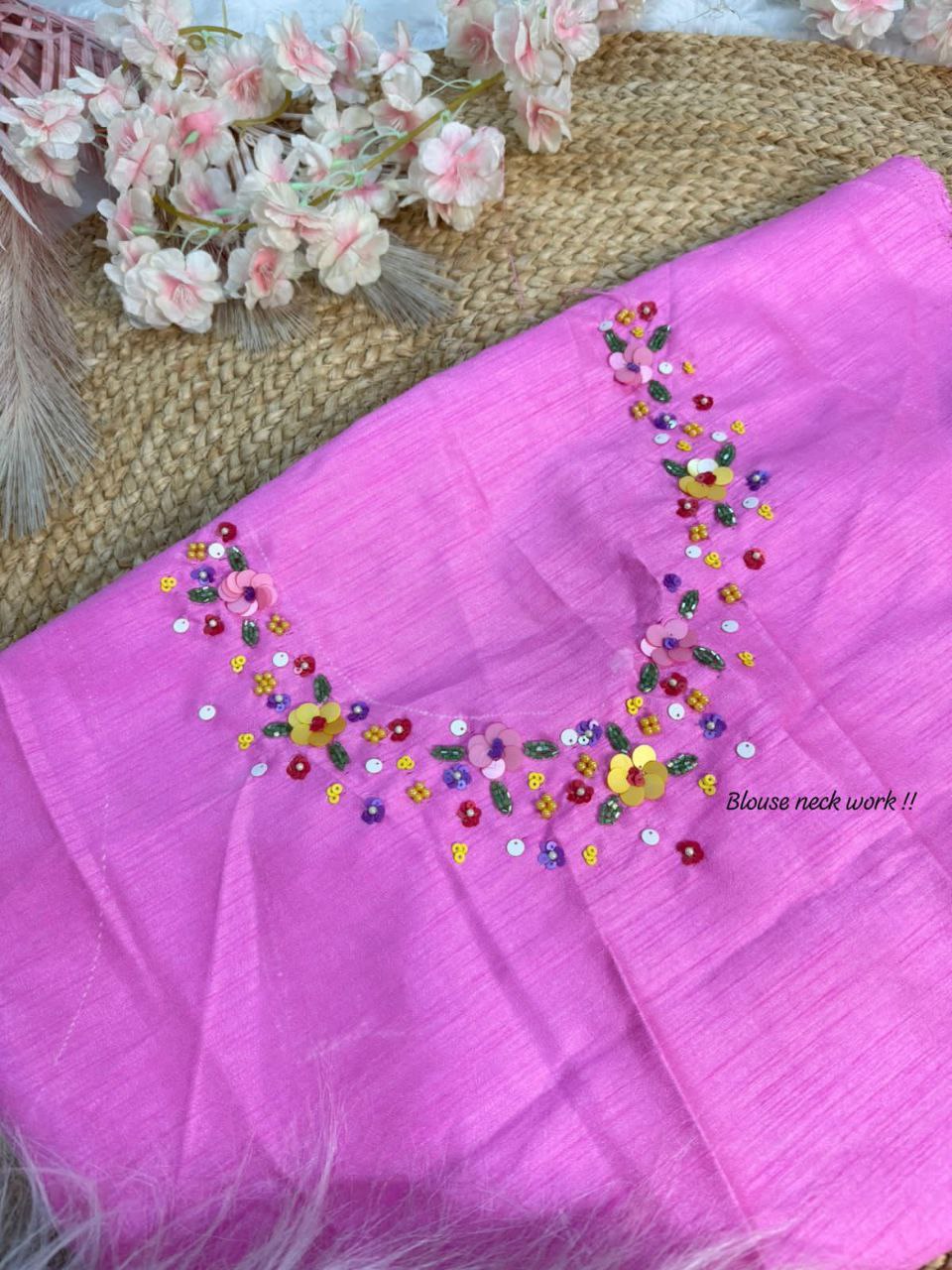 Pink Floral Tabby Silk Saree