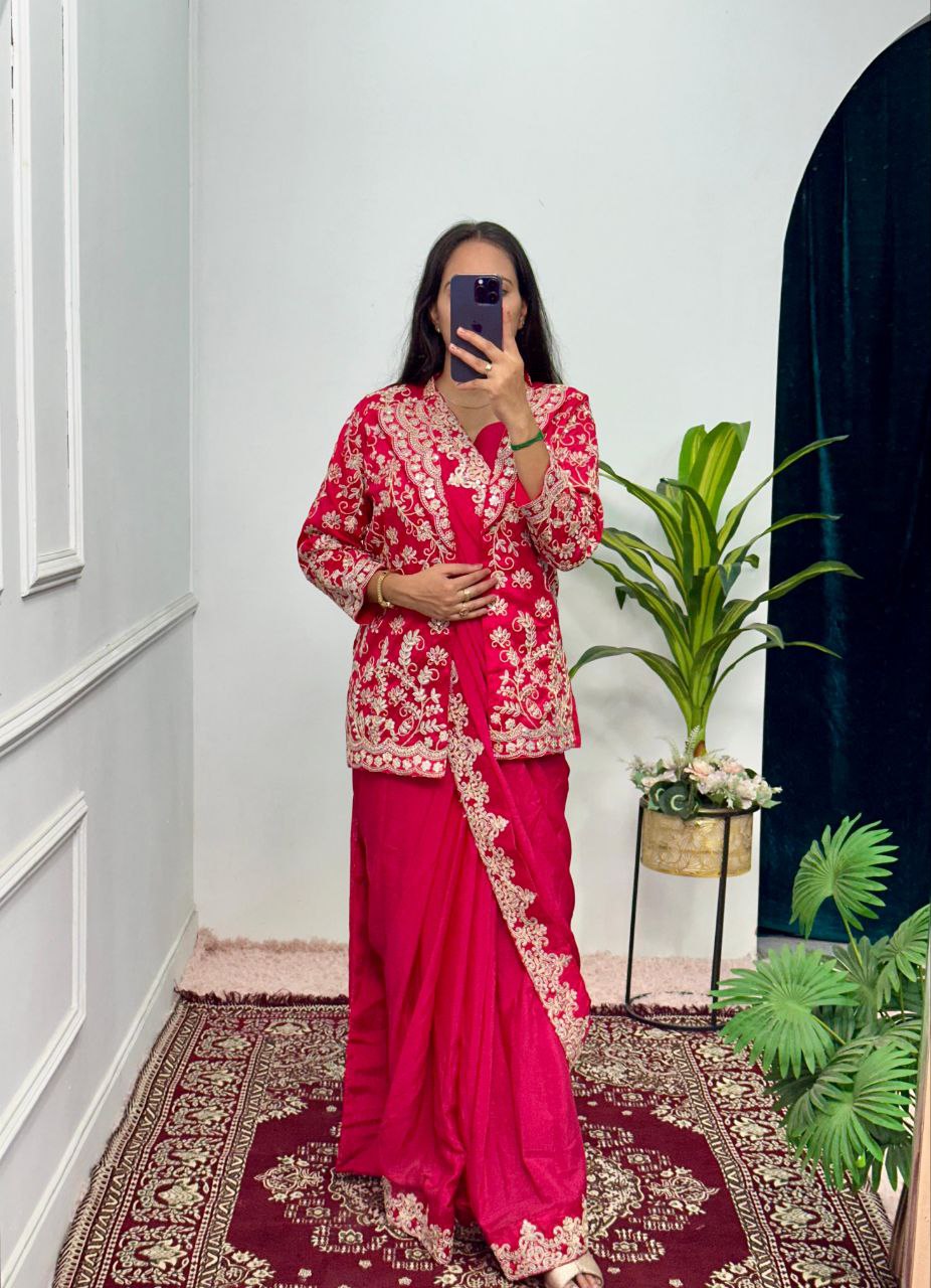 Pink Indo Western Ready To Wear Saree