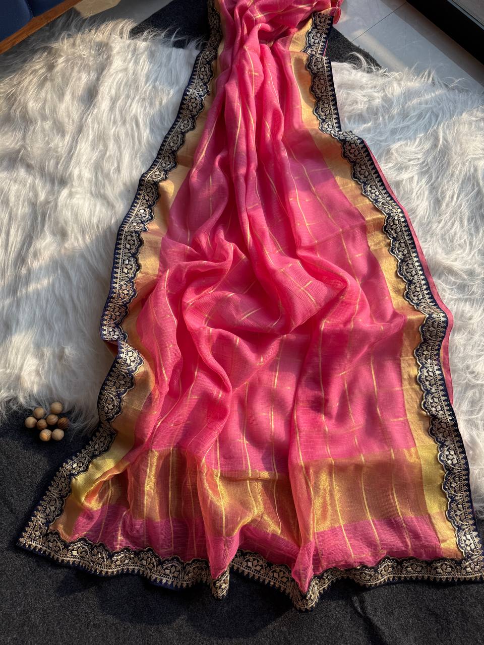 Pink Kota Doriya Zari Chex Saree