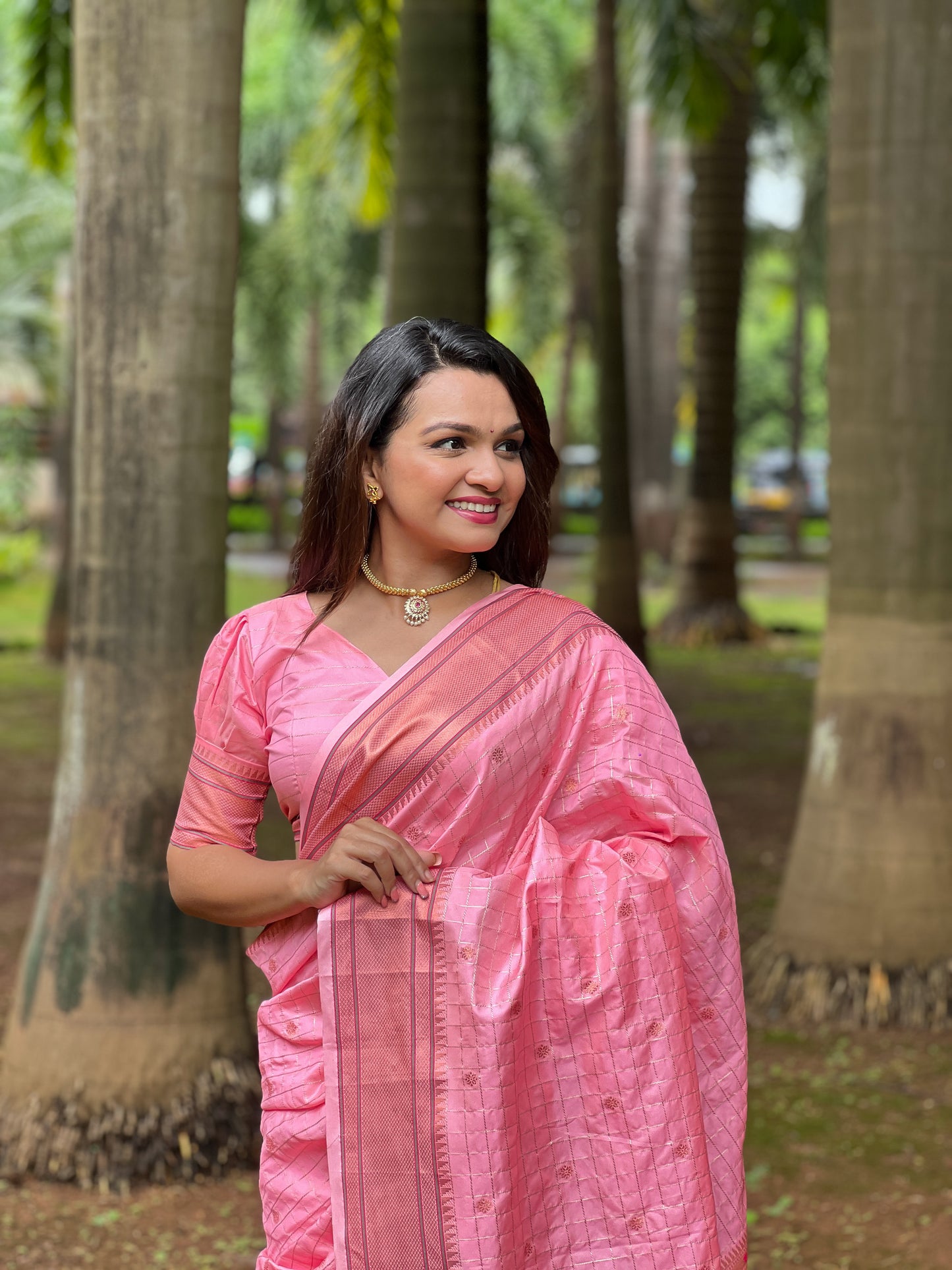 Pink Maharashtrian Paithani Silk Saree