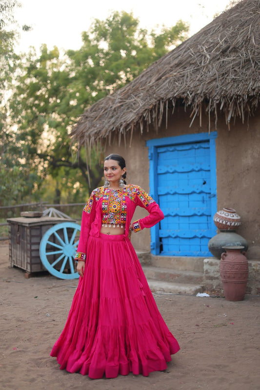 Pink Navaratri Wear Designer Lehenga Choli