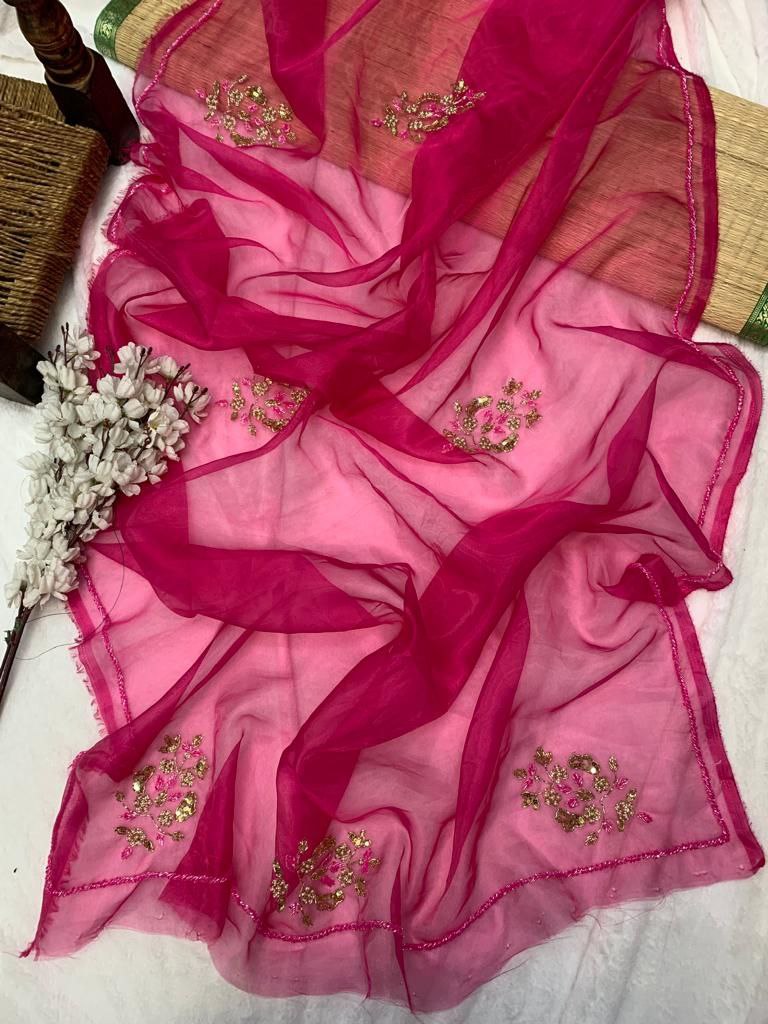 Pink Organza Silk Saree