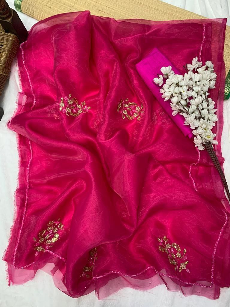 Pink Organza Silk Saree