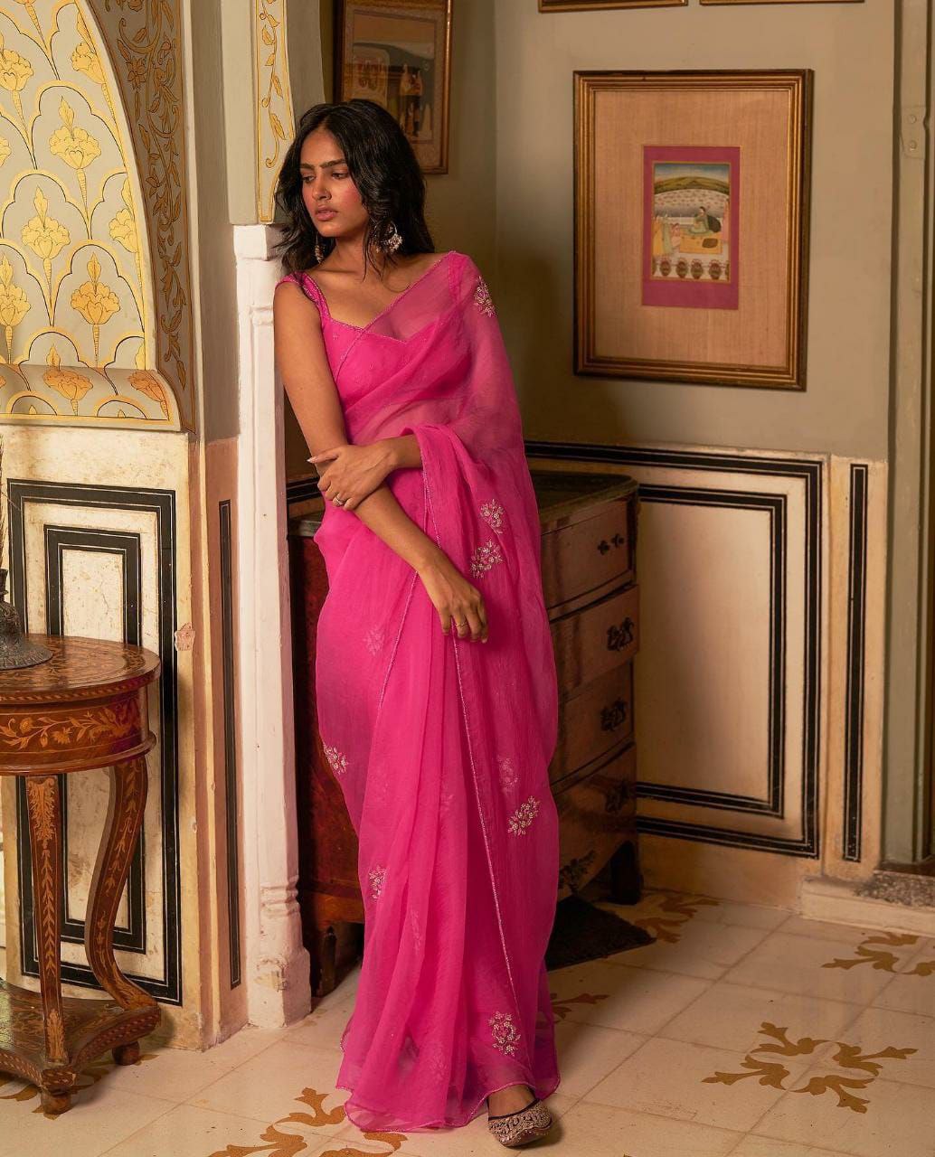 Pink Organza Silk Saree