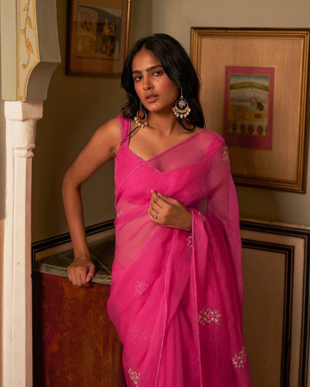 Pink Organza Silk Saree