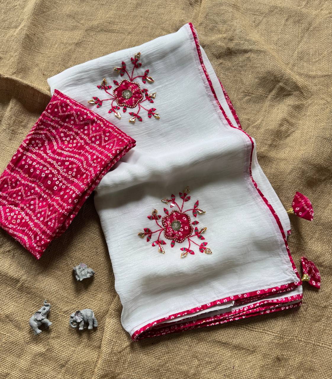 Pink Party Wear Designer Chiffon Cunchy Silk Saree