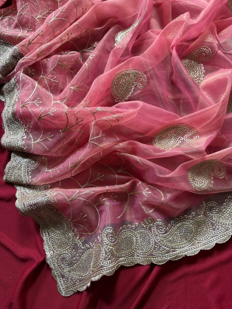 Pink Pure Zari Tissue Silk Saree