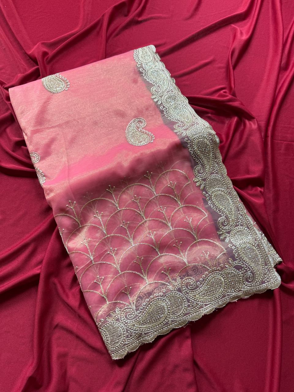 Pink Pure Zari Tissue Silk Saree