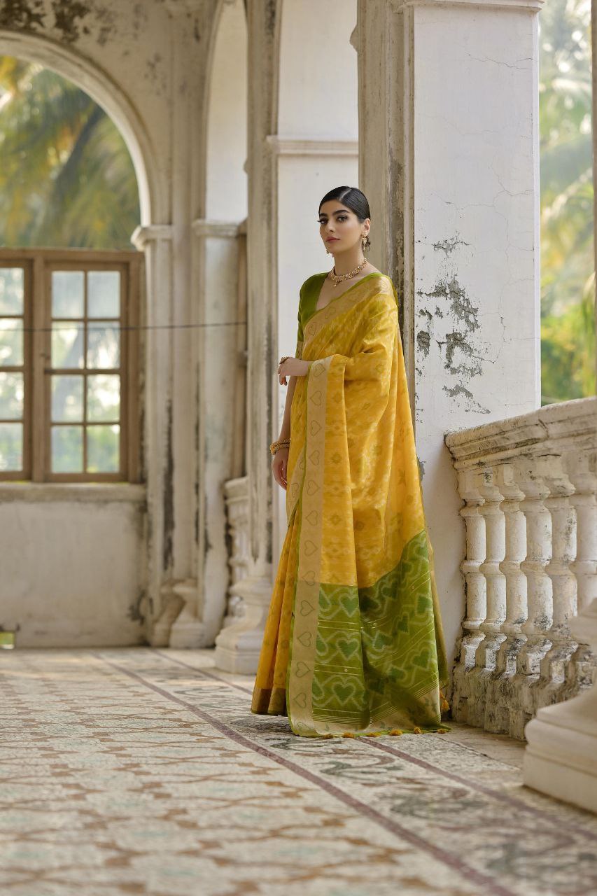 Yellow Resham Weaving Raw Silk Saree