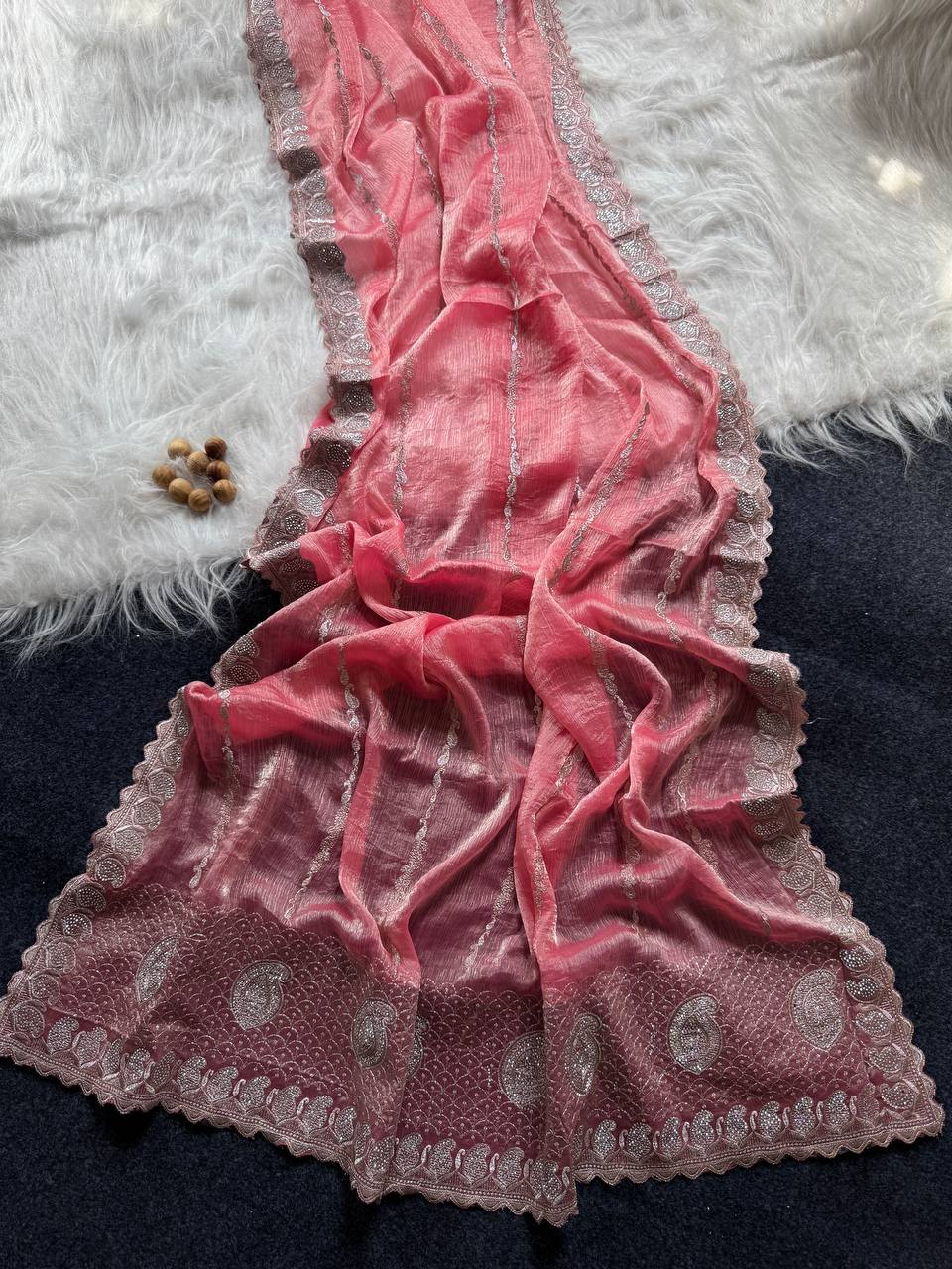 Pink Stylish Jimmy Choo Silk Saree