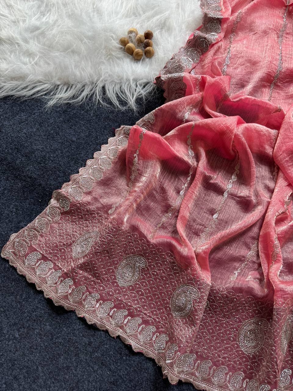 Pink Stylish Jimmy Choo Silk Saree