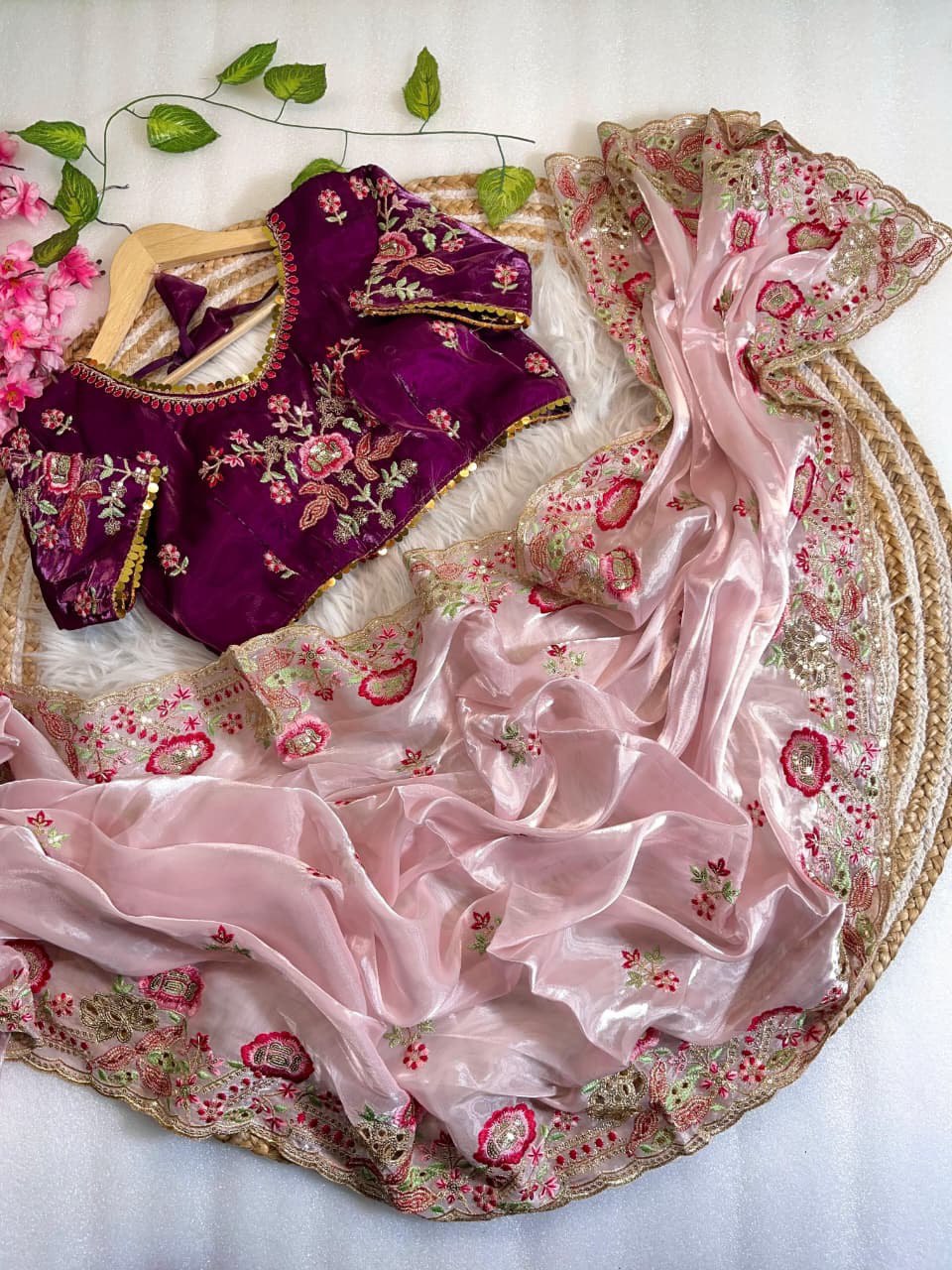 Pink Stylish Party Wear Jimmy Choo Silk Saree