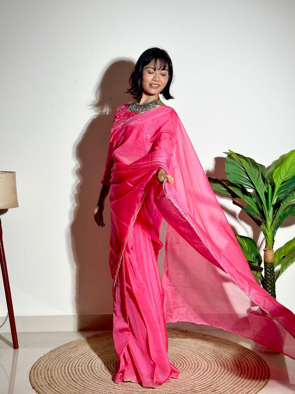 Pink Tabby Organza Silk Saree