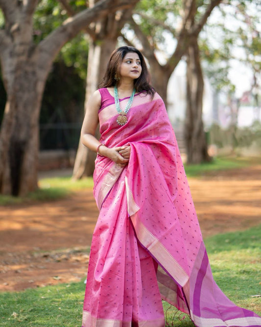 Pink Traditional Chanderi Silk Saree