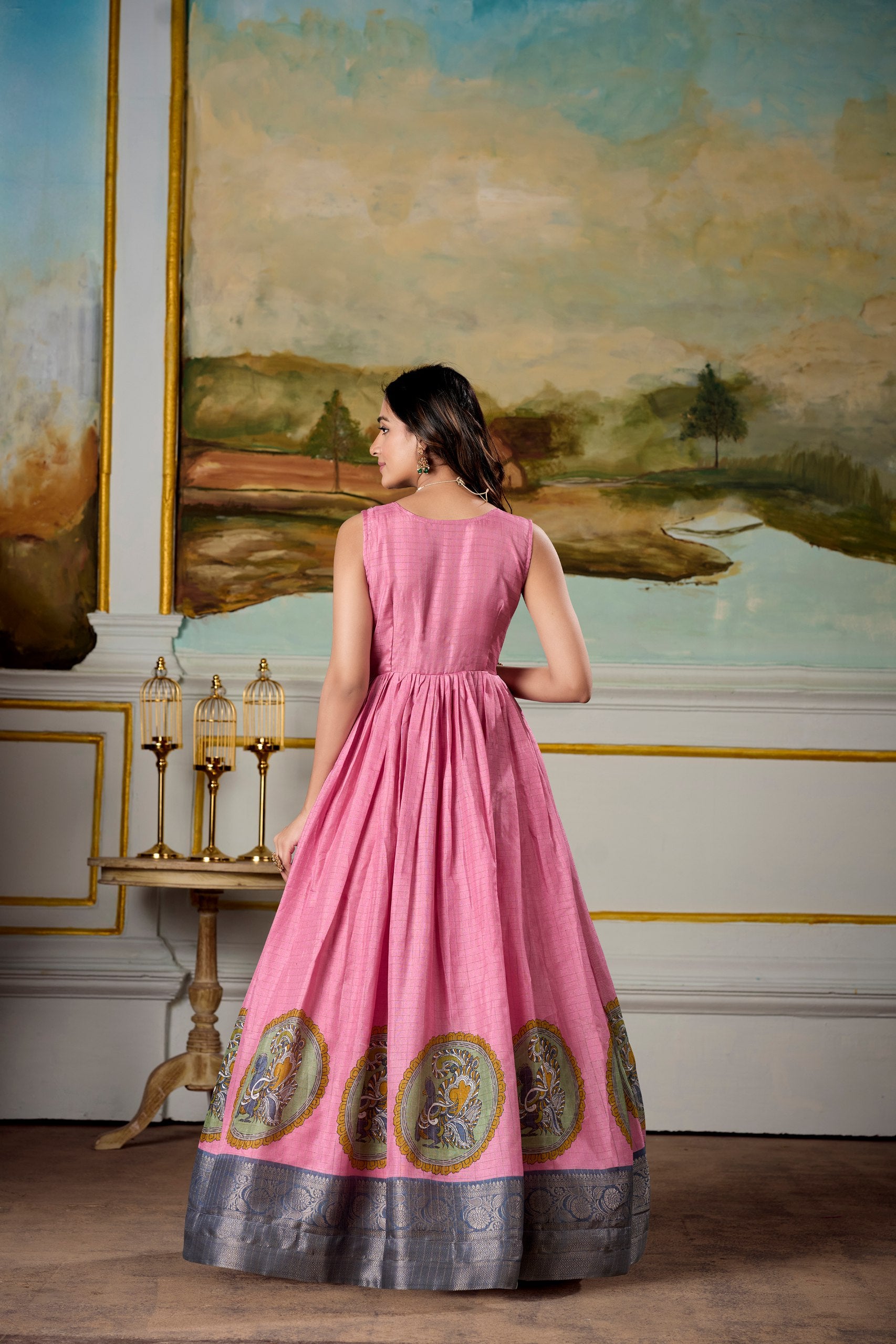 Pink Traditional Dola Silk Gown Dress