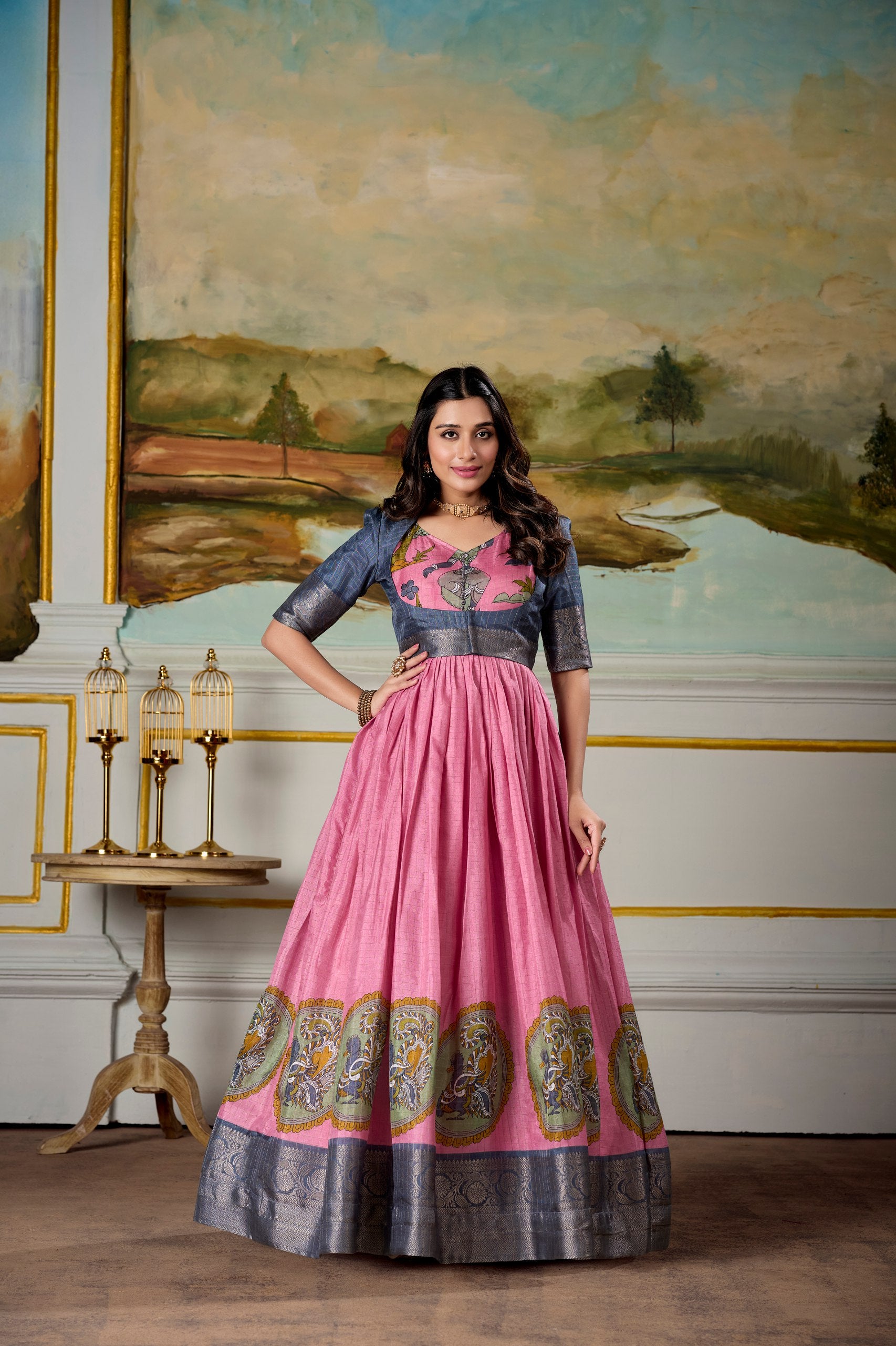 Pink Traditional Dola Silk Gown Dress
