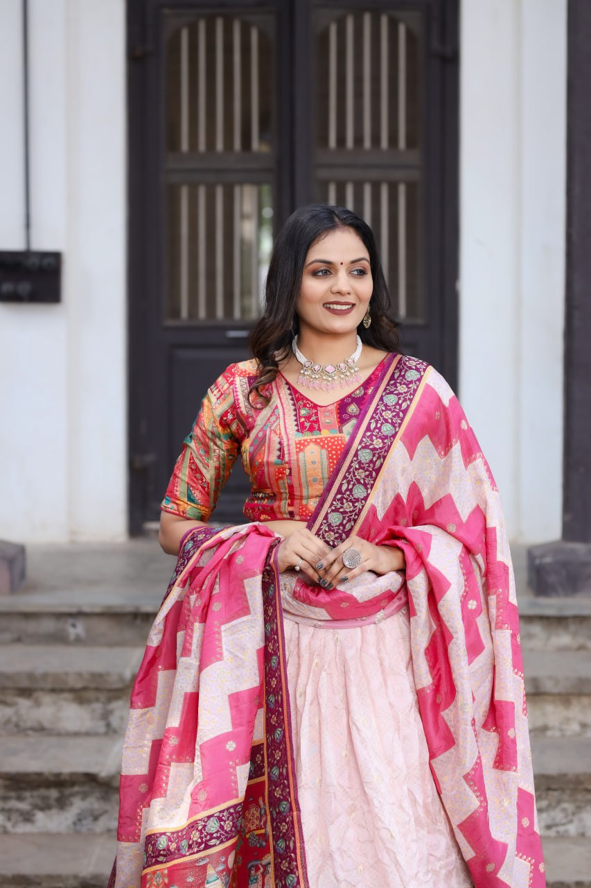 Pink Traditional Jacquard Viscose Lehenga