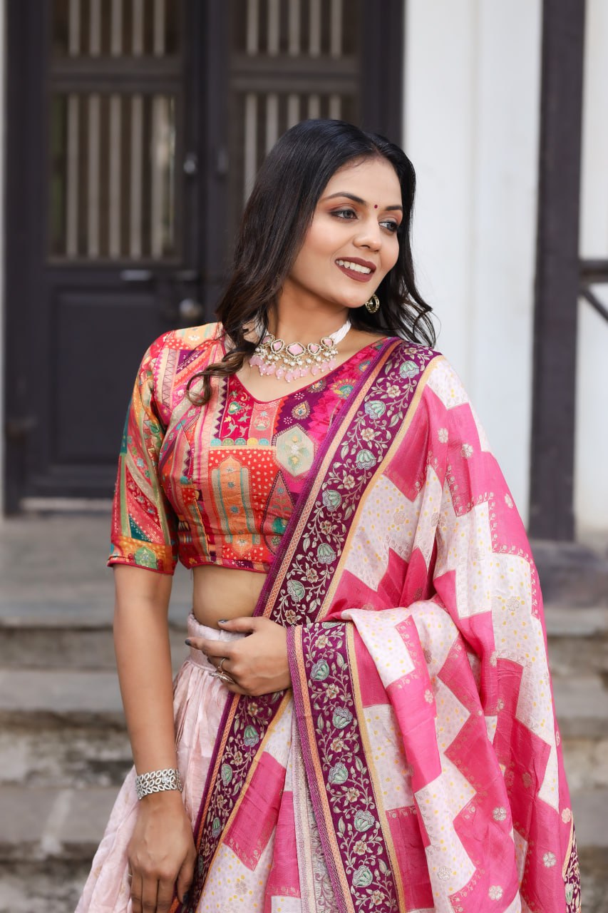 Pink Traditional Jacquard Viscose Lehenga