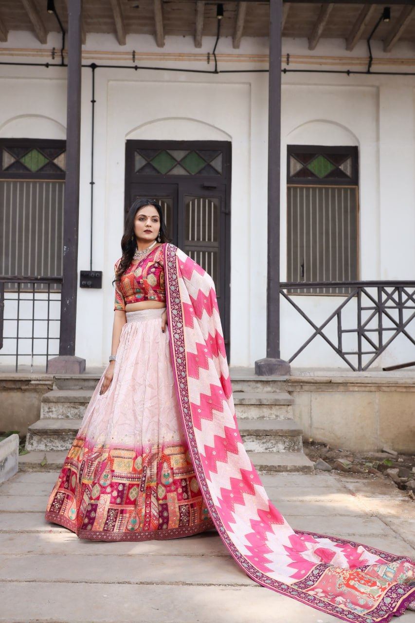 Pink Traditional Jacquard Viscose Lehenga