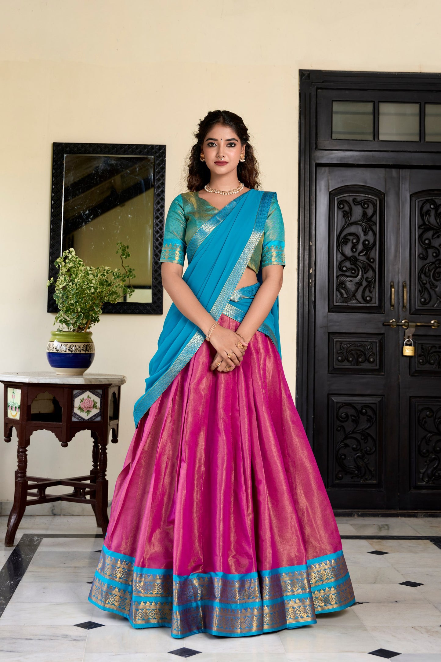 Pink Traditional Kanchipuram Lehenga