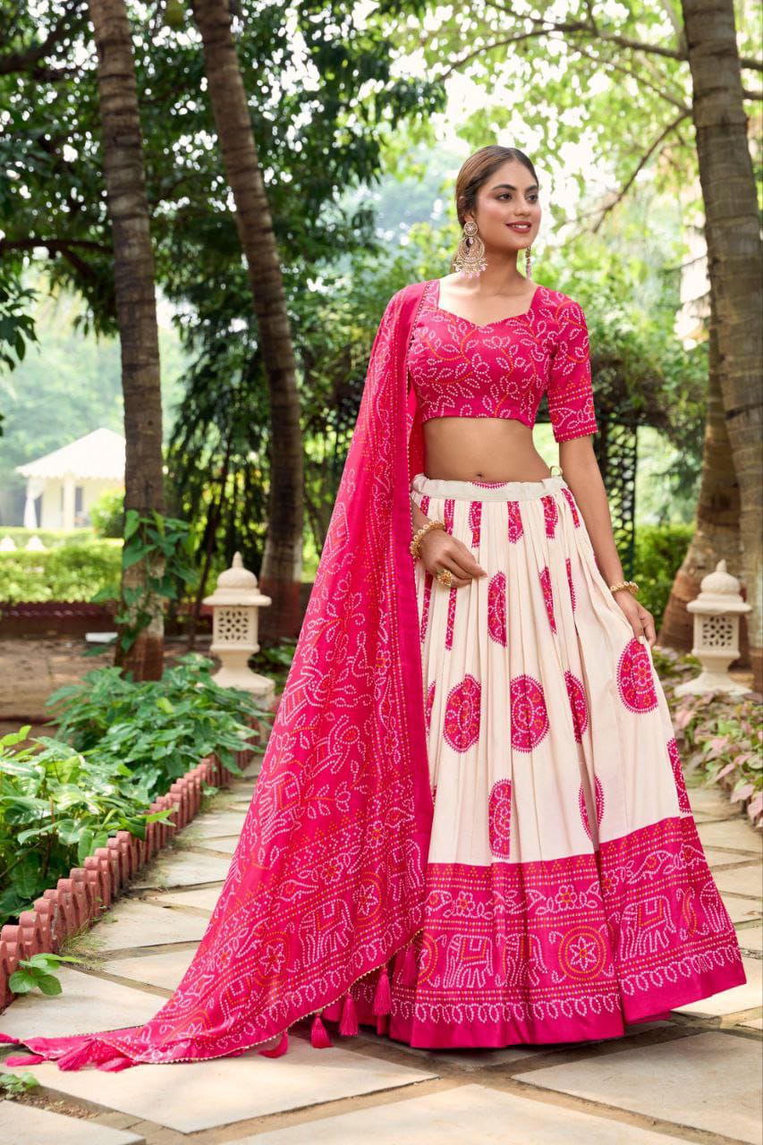 Pink Wedding Wear Patola Printed Lehenga