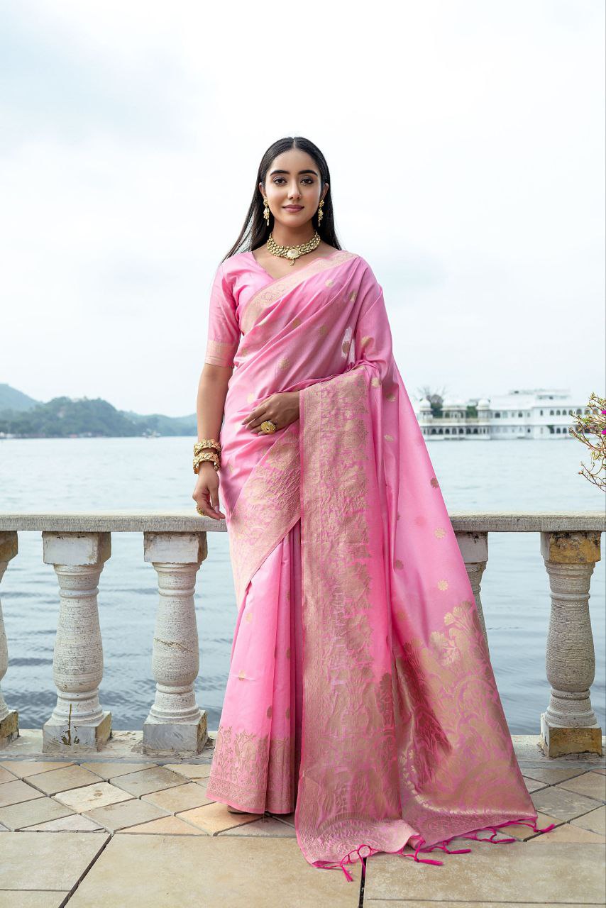 Pink Wedding Wear Soft Silk Saree