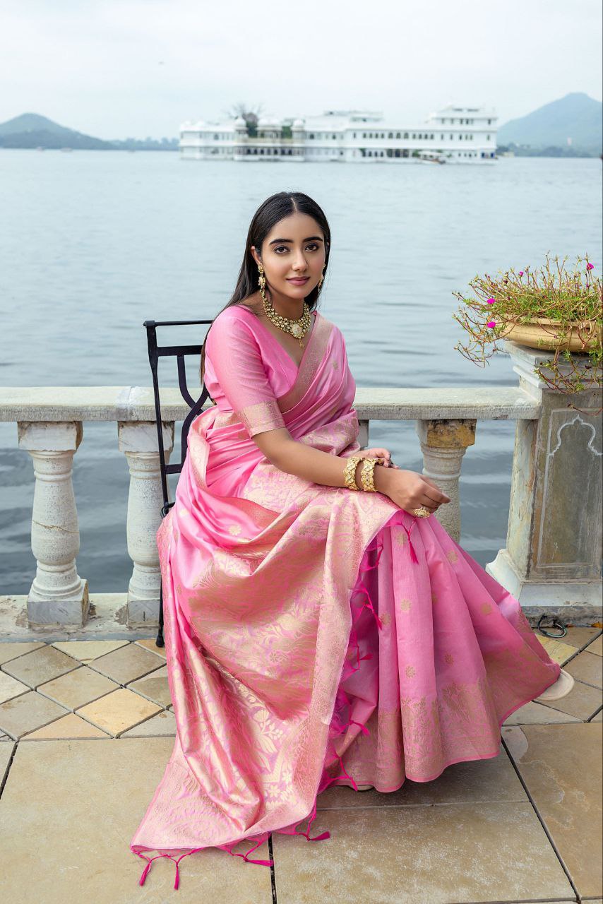 Pink Wedding Wear Soft Silk Saree