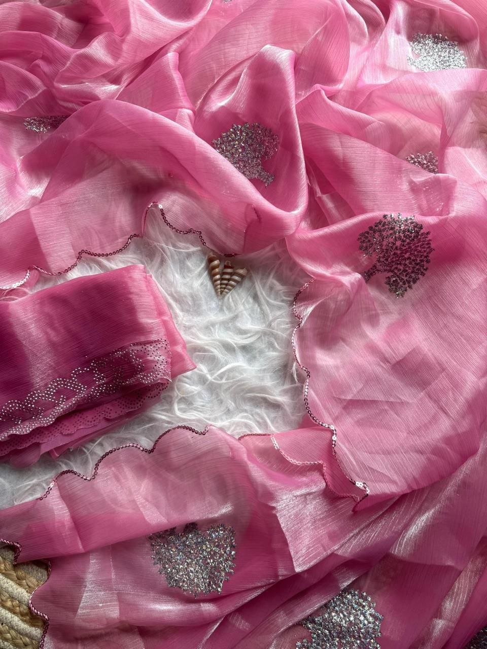 Pink Zimmy Choo Shimmer Tissue Saree
