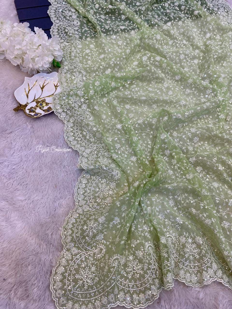 Pista Designer Party Wear Simmer Silk Saree