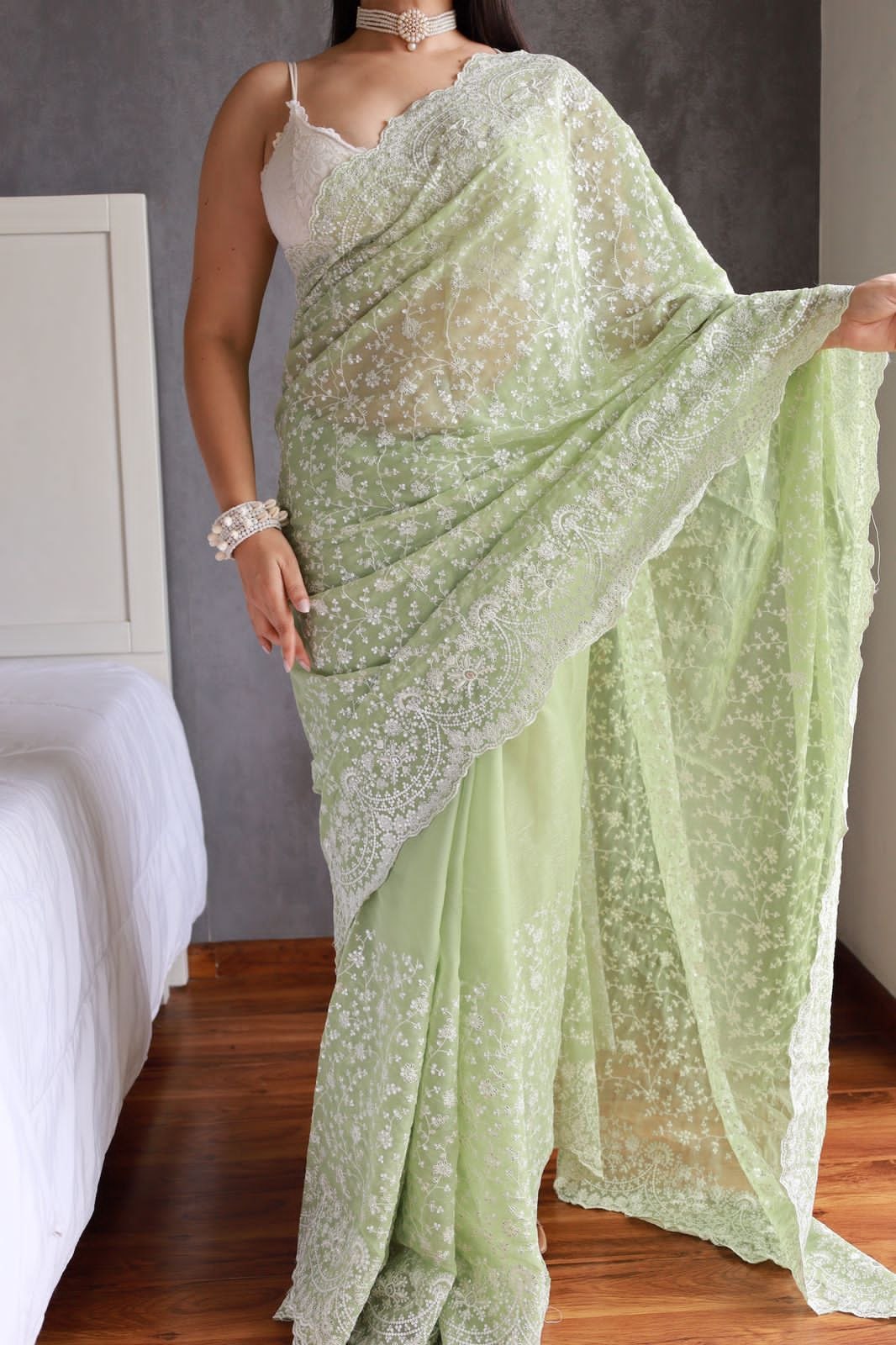 Pista Designer Party Wear Simmer Silk Saree