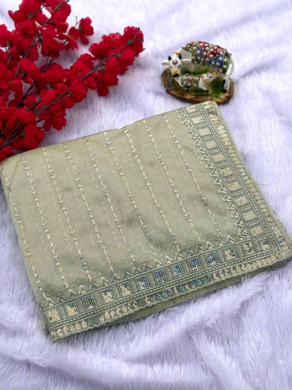 Pista Designer Tissue Silk Saree