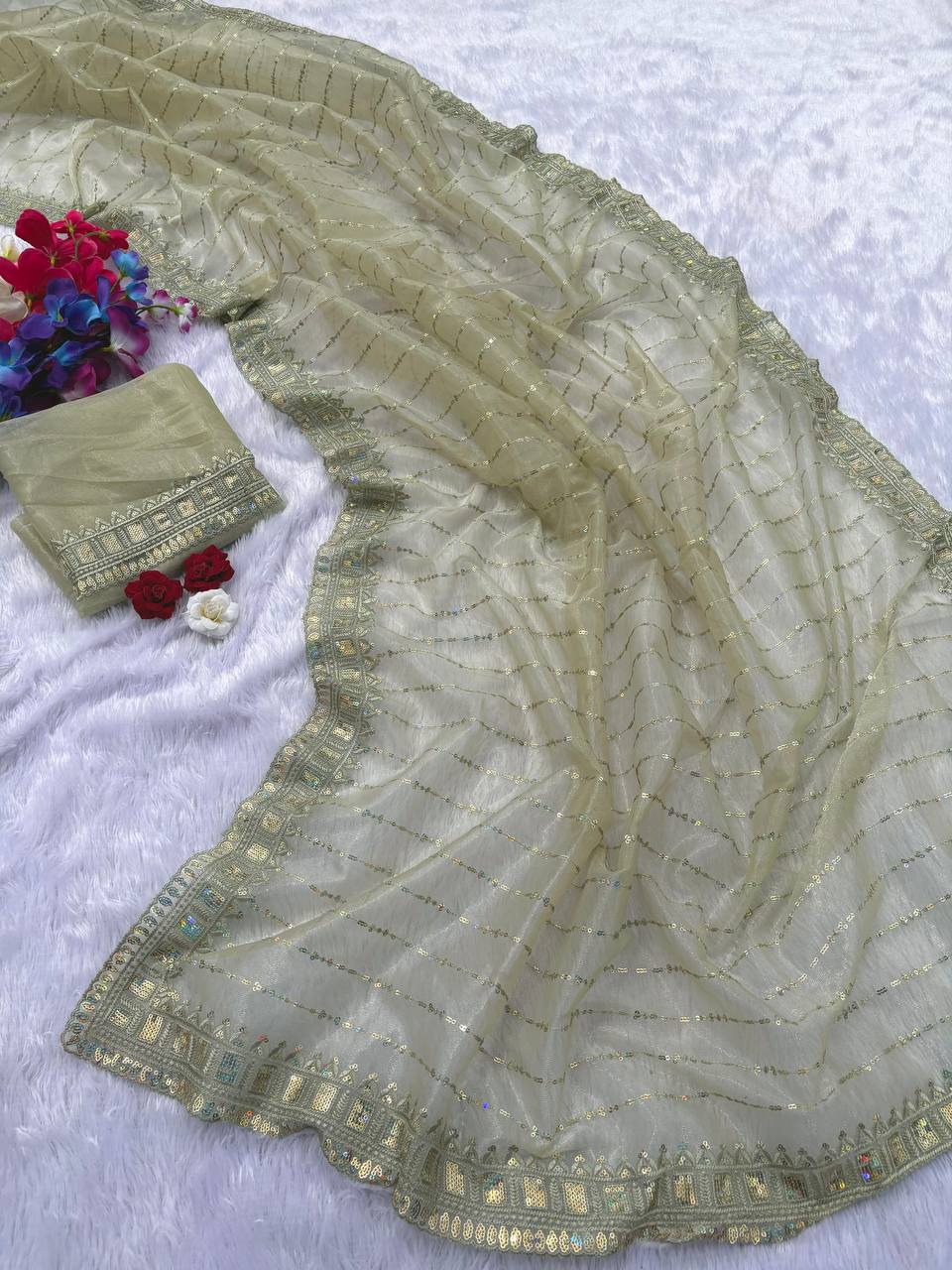 Pista Designer Tissue Silk Saree