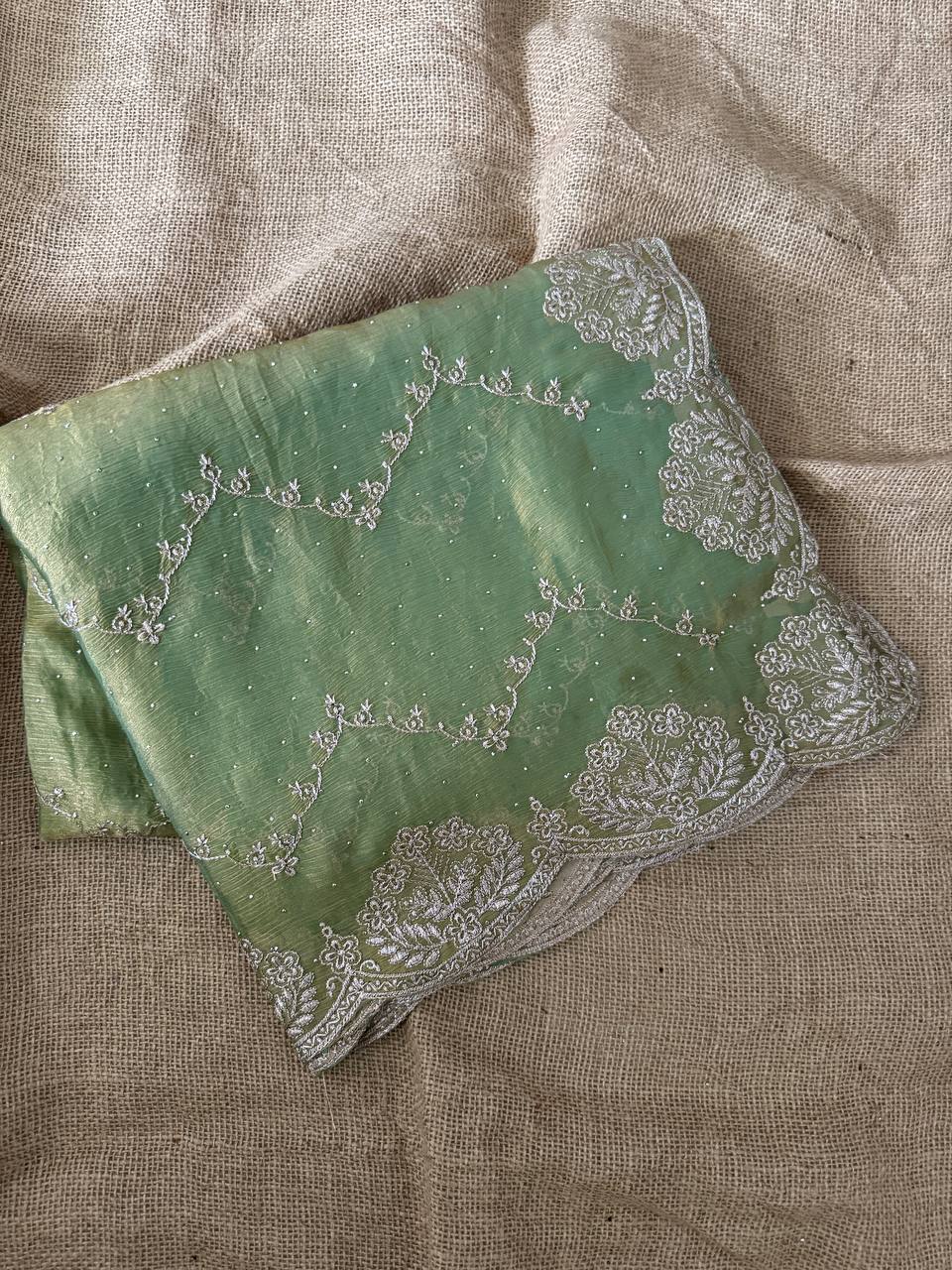 Pista Fandy Two Tone Chiffon Silk Saree