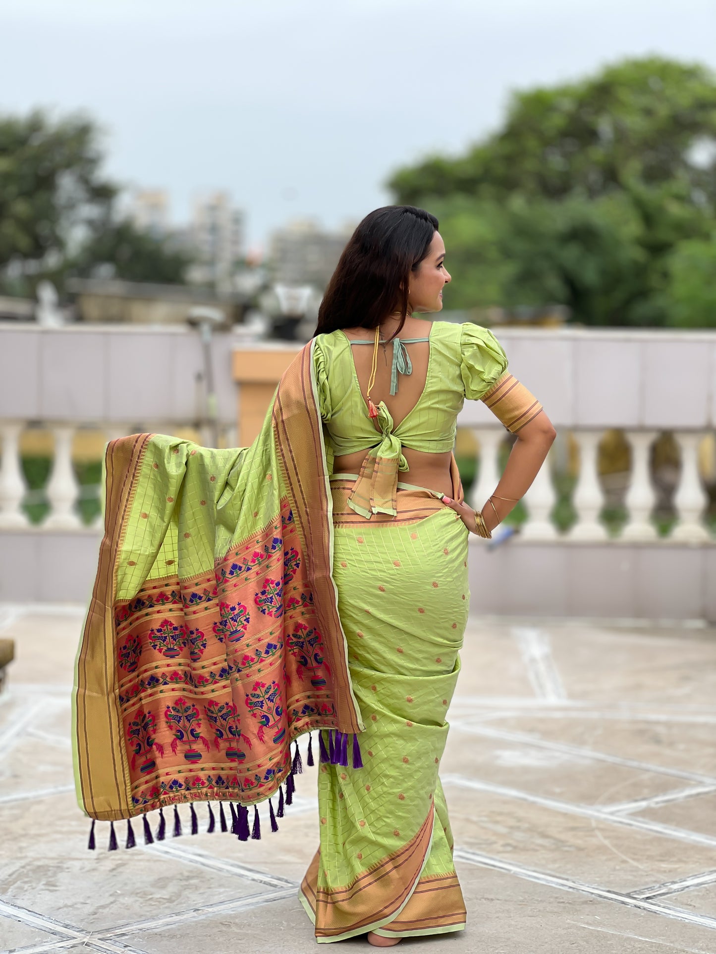 Pista Maharashtrian Paithani Silk Saree