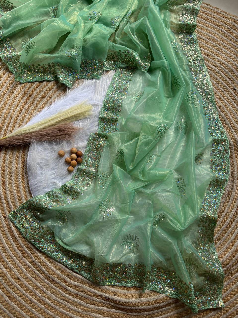 Pista New Designer Tissue Silk Saree