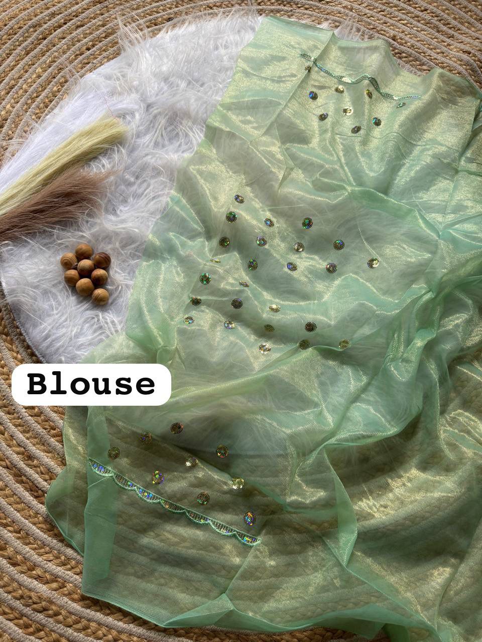 Pista New Designer Tissue Silk Saree