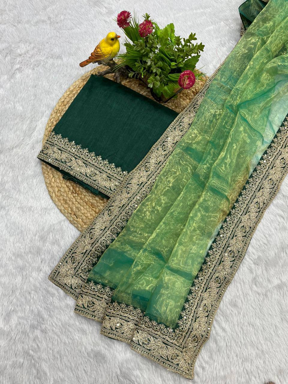 Pista Party Wear Tissue Silk Saree